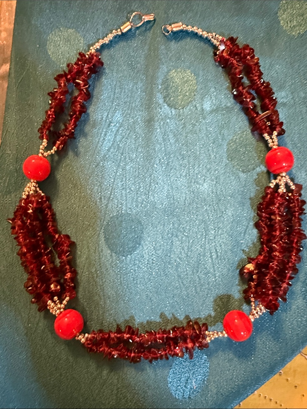 Handcrafted Red Bead and Garnet-Style Multi-Strand Necklace